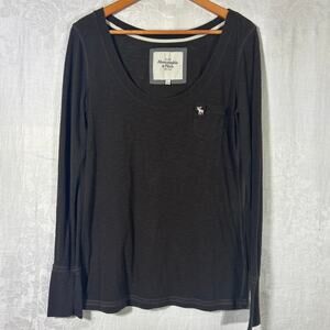VTG Abercrombie Fitch Y2K Long Sleeve T Shirt Large Brown Babydoll Moose Logo
